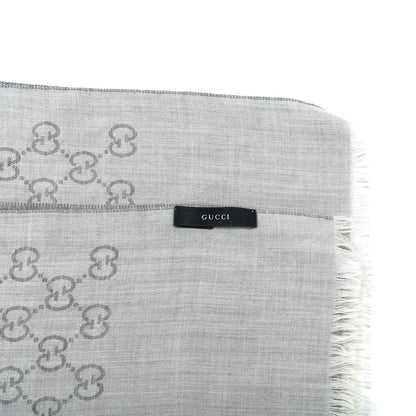 Gucci Wool Silk Monogram Fringe Scarf Grey 6 of 7