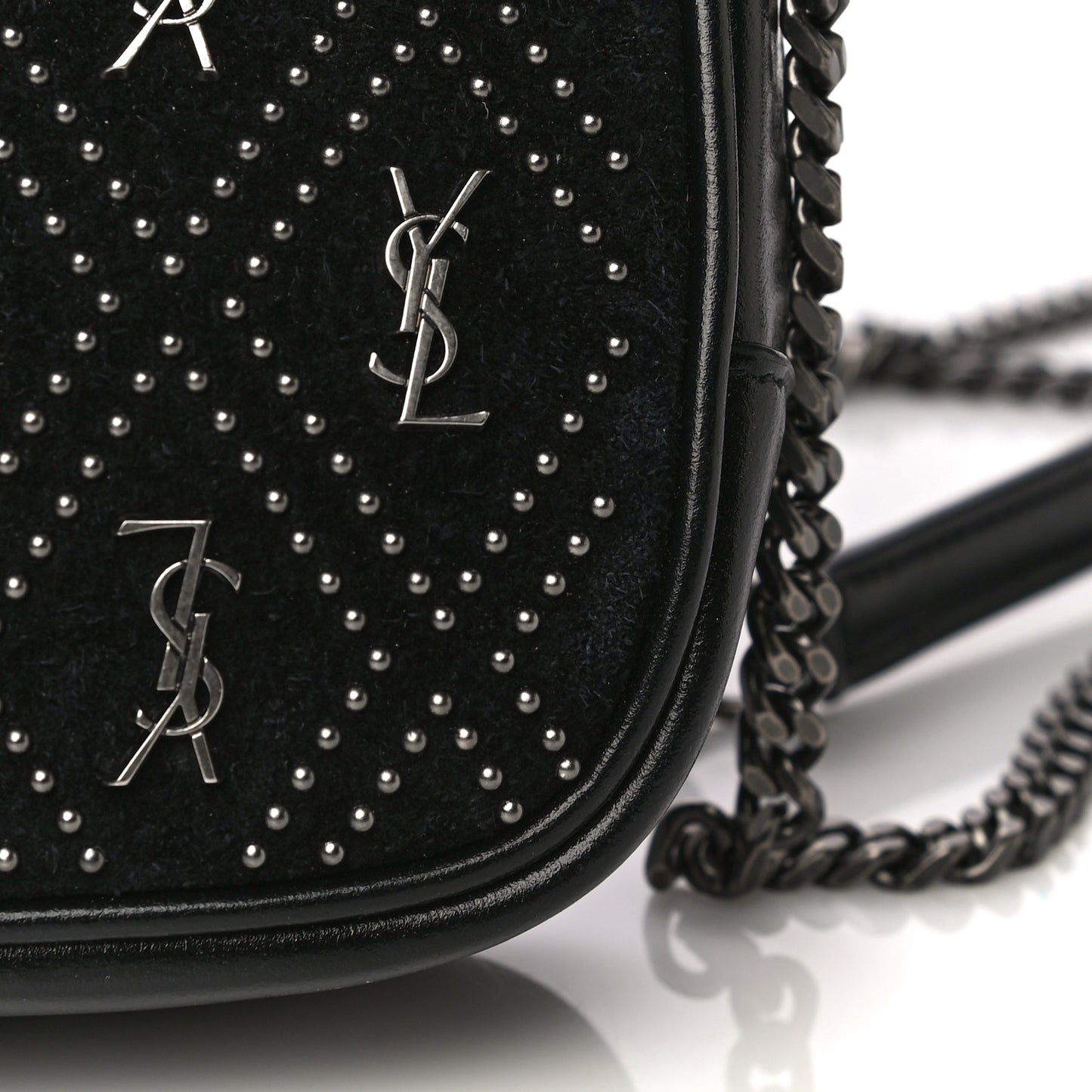 Suede Calfskin Embellished Mini Monogram Lou Camera Bag Black