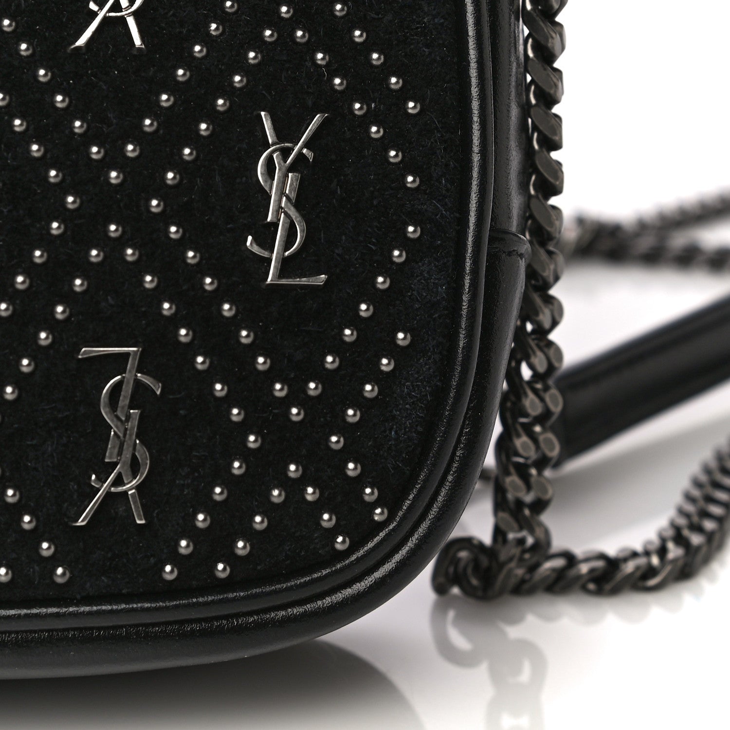 Saint Laurent Suede Calfskin Embellished Mini Monogram Lou Camera Bag Black 8 of 21