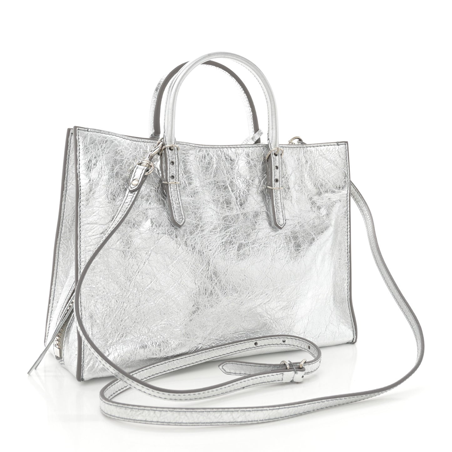 Metallic Calfskin Papier A6 Zip Around Tote Silver