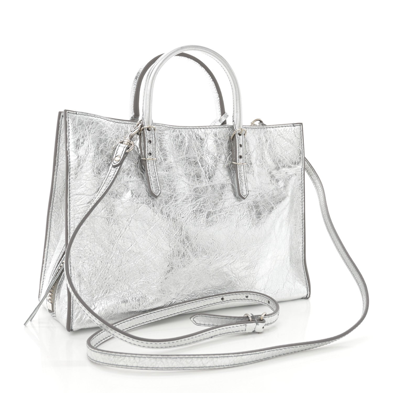 Balenciaga Metallic Calfskin Papier A6 Zip Around Tote Silver 4 of 11