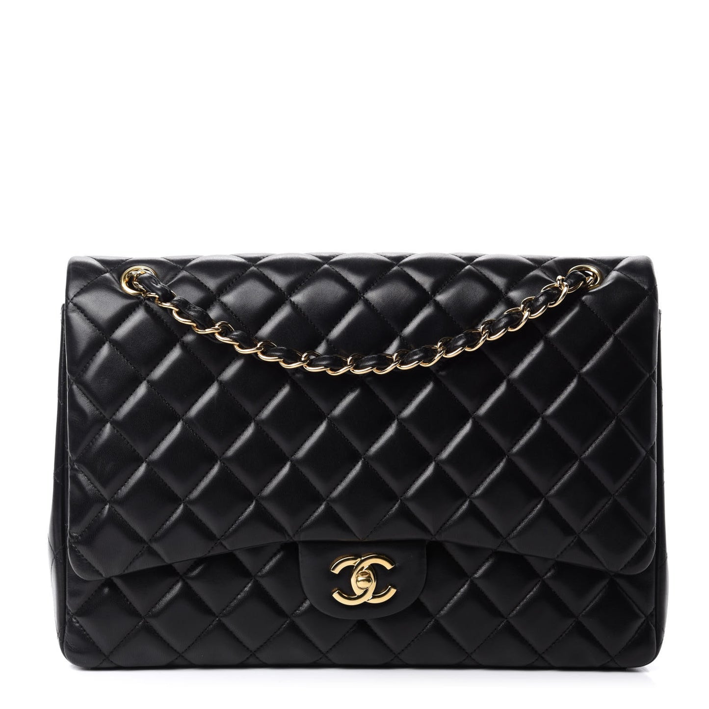 Lambskin Quilted Maxi Single Flap Black