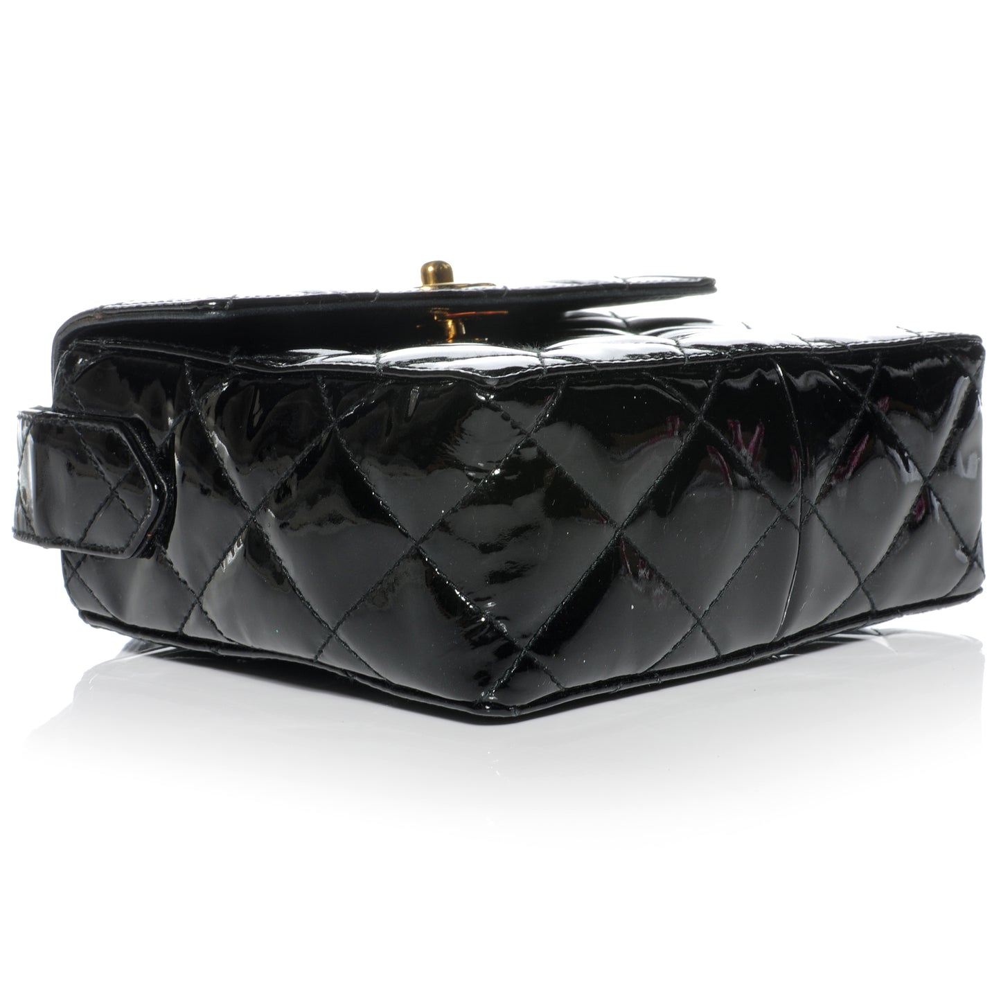 Patent Quilted Small Flap Bag Black