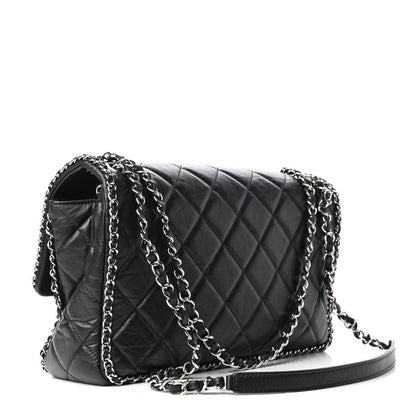 Chanel Crumpled Calfskin Quilted Large Chain All Over Flap Bag Black 3 of 9