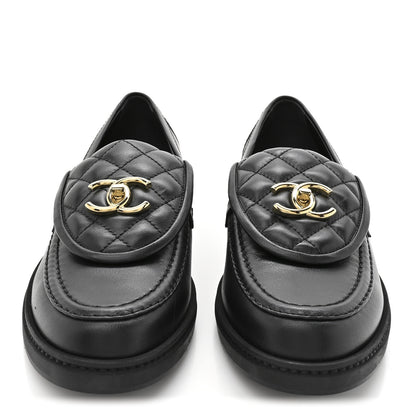 Chanel Lambskin Quilted CC Turnlock Loafers 39.5 Black 3 of 10