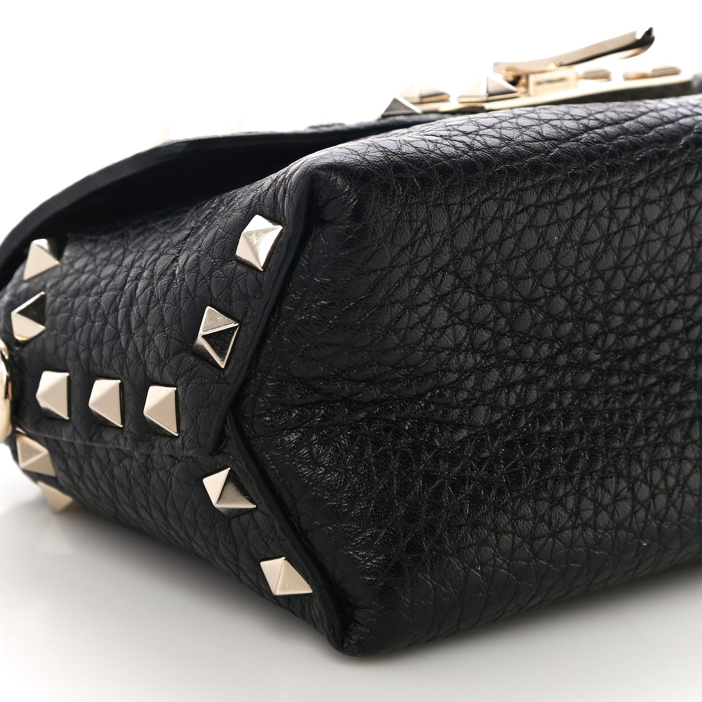 Pebbled Calfskin Mini Rockstud Crossbody Bag Black