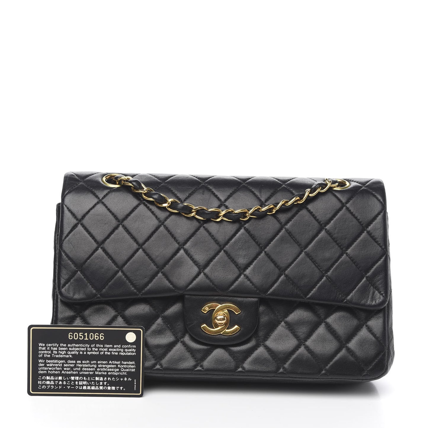 Lambskin Quilted Medium Double Flap Black