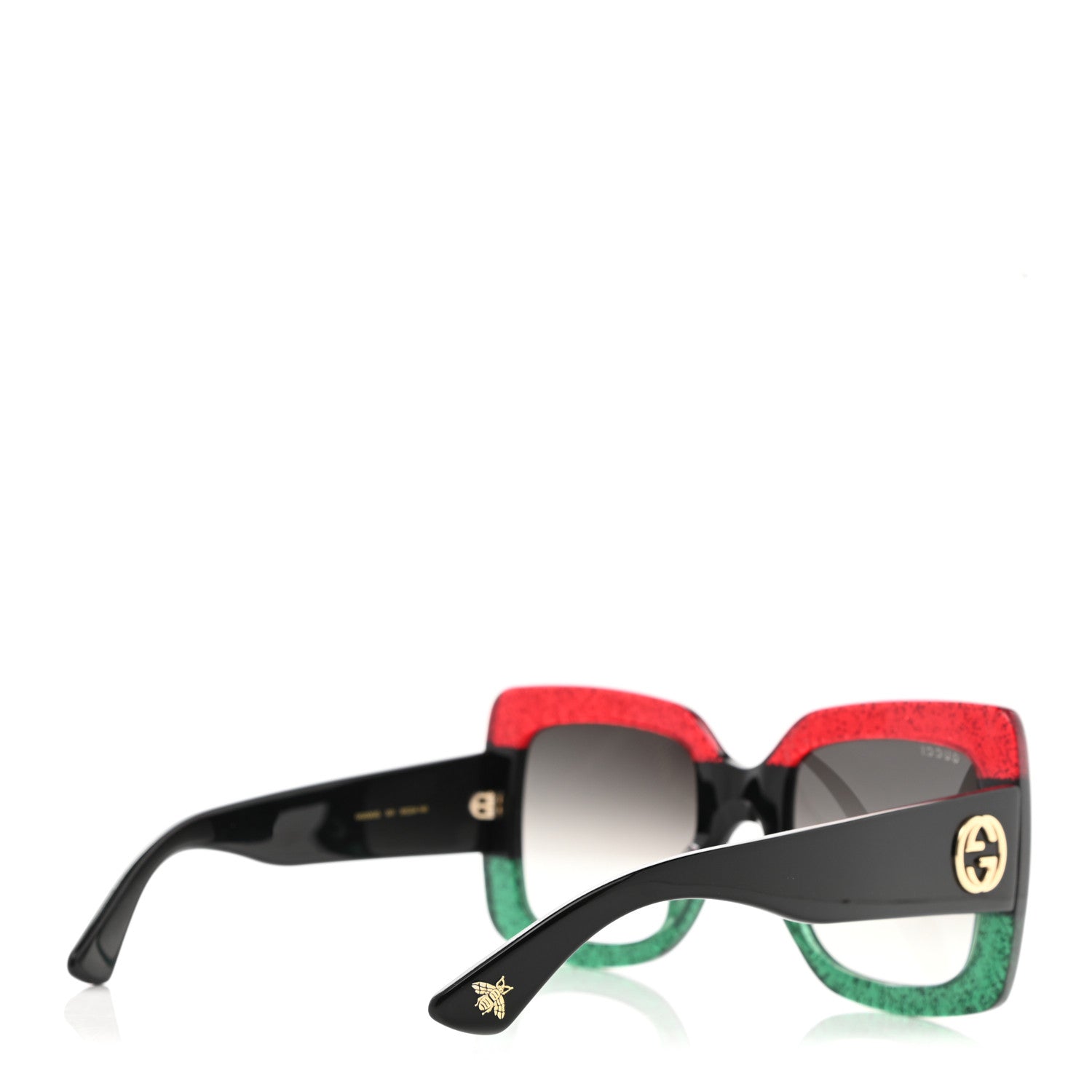 Gucci Acetate Square Frame Sunglasses GG0083S Glitter Red Black Green 4 of 8