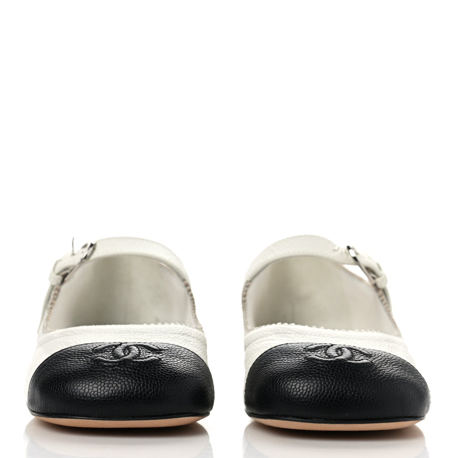 Chanel Calfskin Mary Jane Flats 37.5 White Black 2 of 10