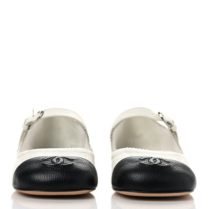 Chanel Calfskin Mary Jane Flats 37.5 White Black 2 of 10