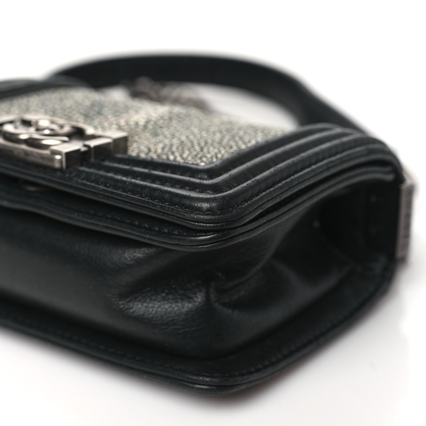 Galuchat Stingray Mini Boy Flap Black Silver