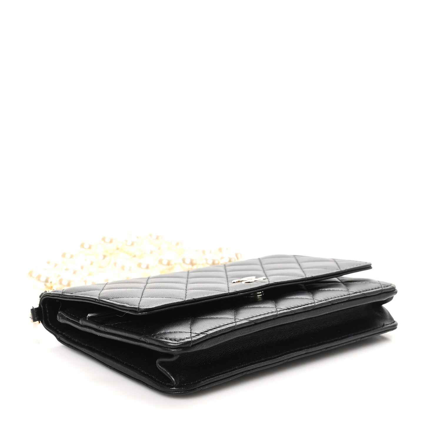 Lambskin Quilted Pearl Wallet On Chain WOC Black