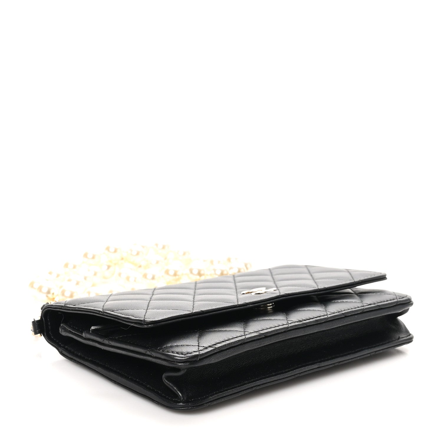 Chanel Lambskin Quilted Pearl Wallet On Chain WOC Black 4 of 12