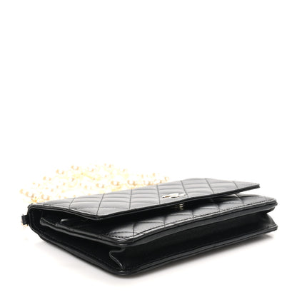 Chanel Lambskin Quilted Pearl Wallet On Chain WOC Black 4 of 12