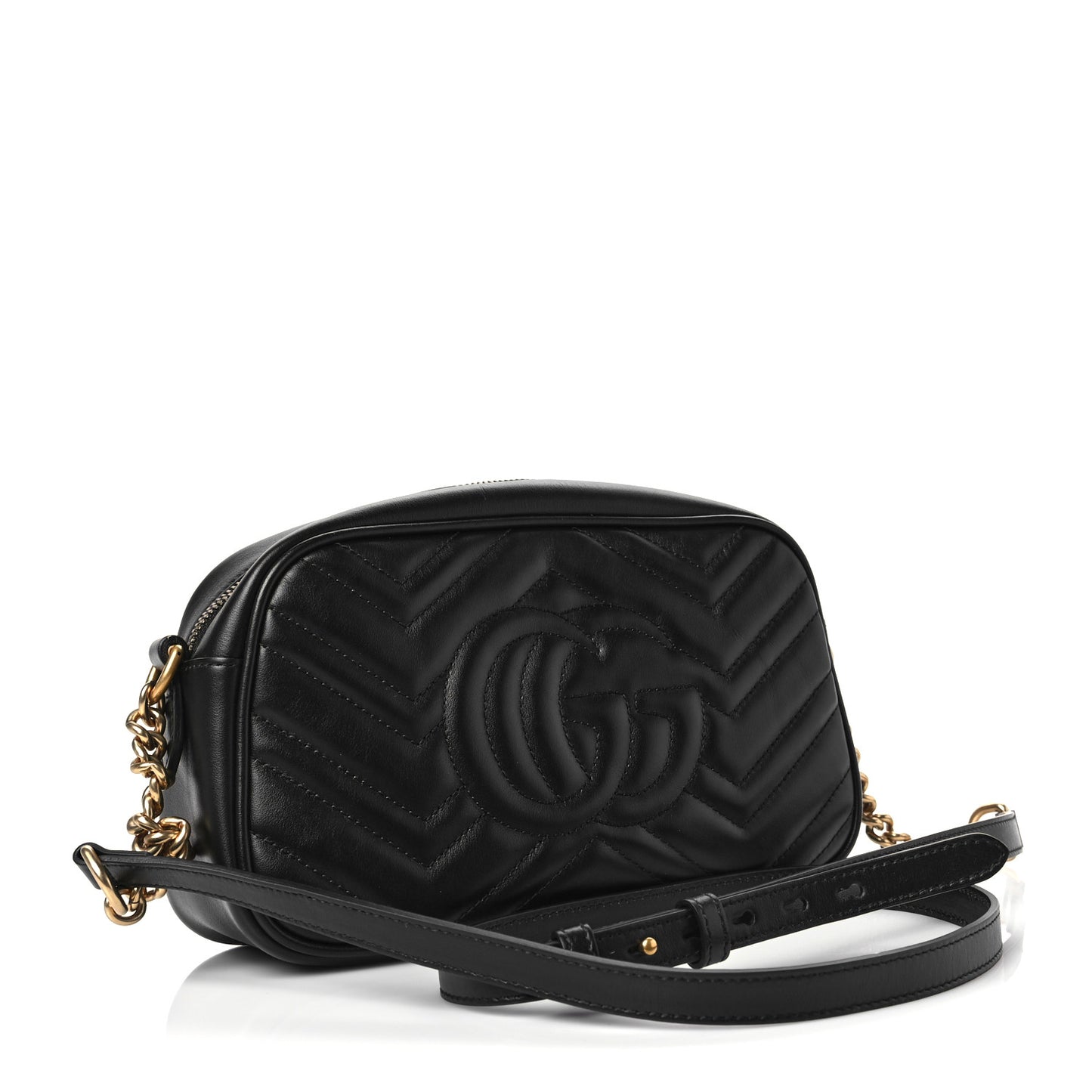 Calfskin Matelasse Small GG Marmont Chain Shoulder Bag Black