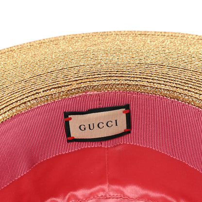 Gucci Glittered Straw Grosgrain Wide Brim Hat XL Gold Black 8 of 10