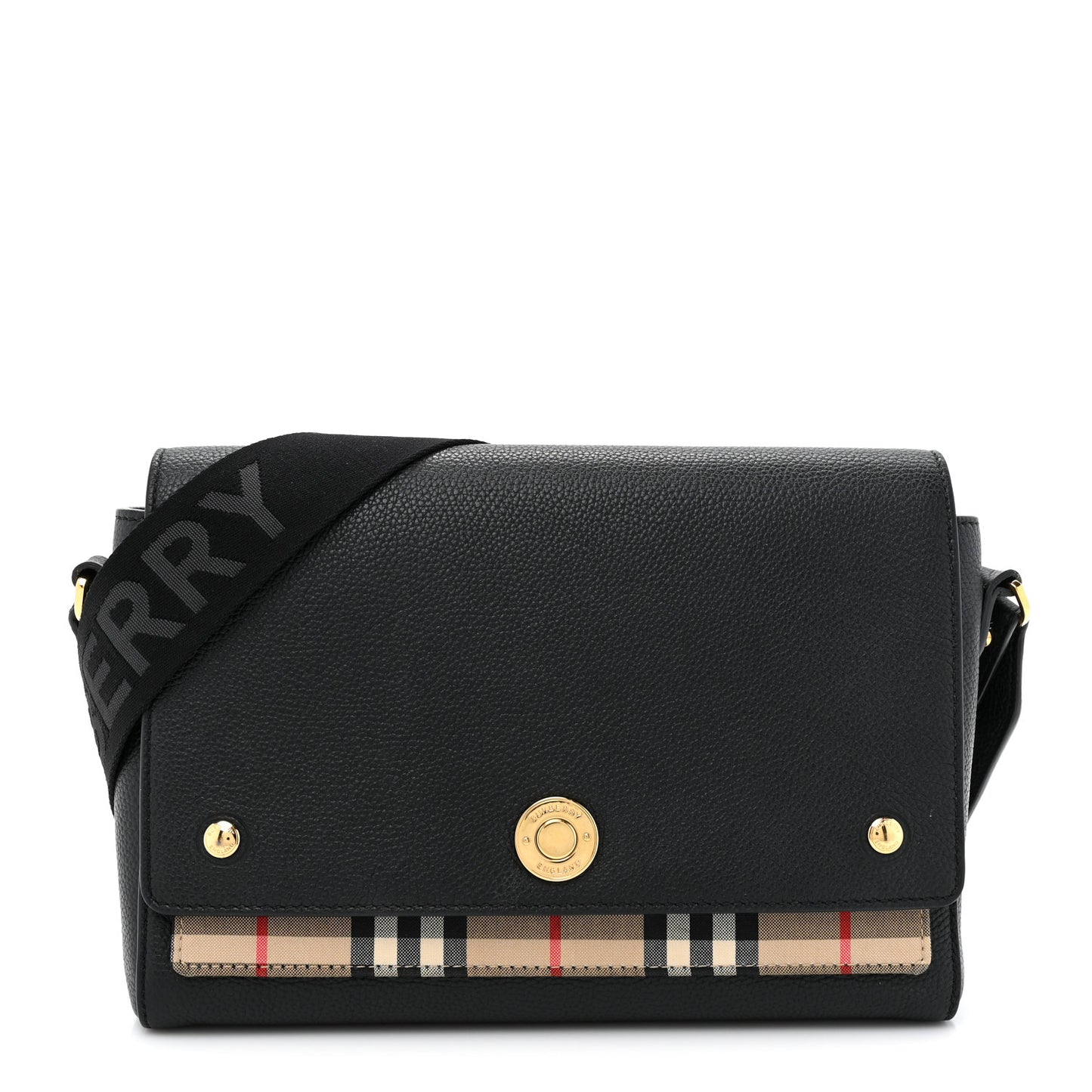 Grainy Calfskin Vintage Check Note Crossbody Bag Black