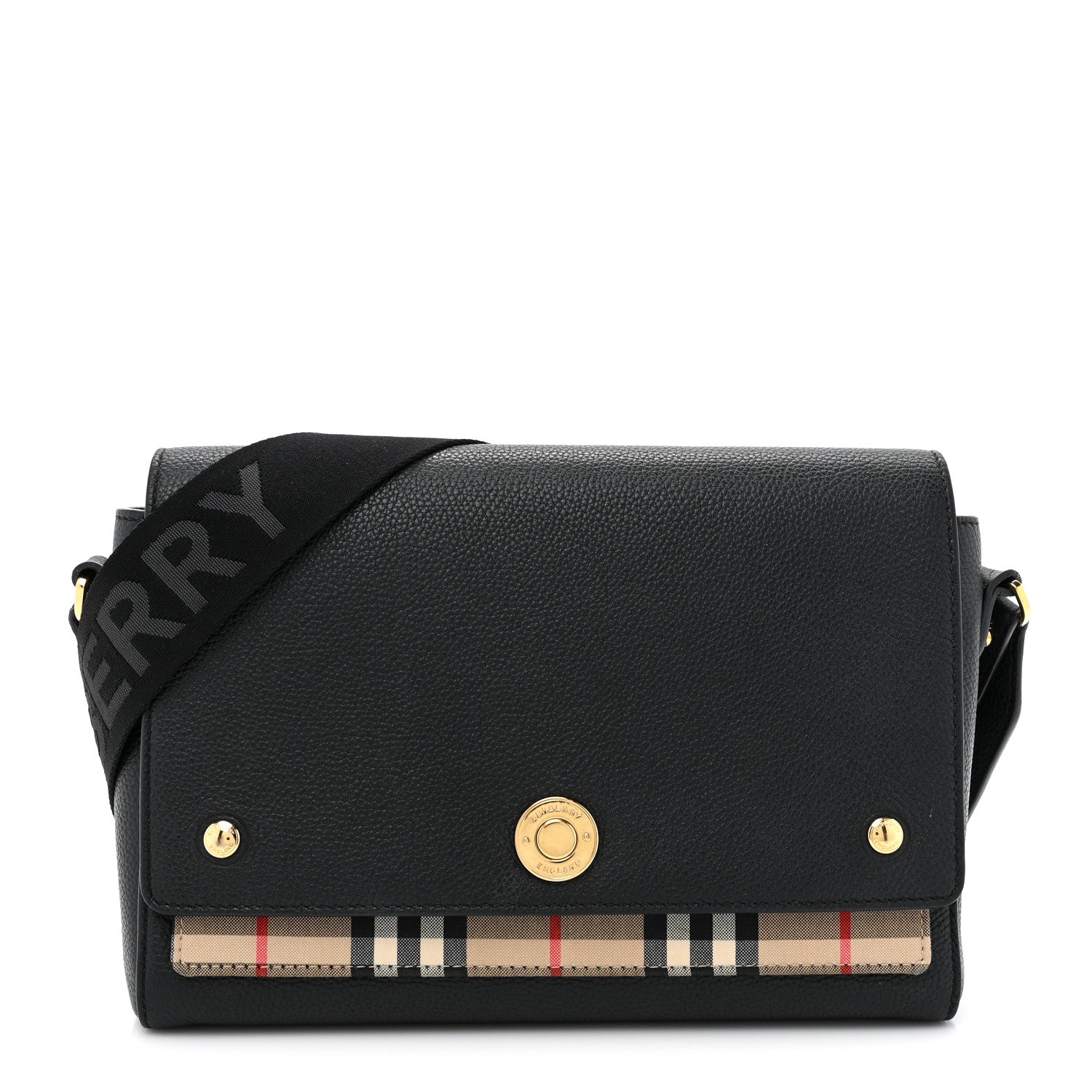Burberry Grainy Calfskin Vintage Check Note Crossbody Bag Black 1 of 10