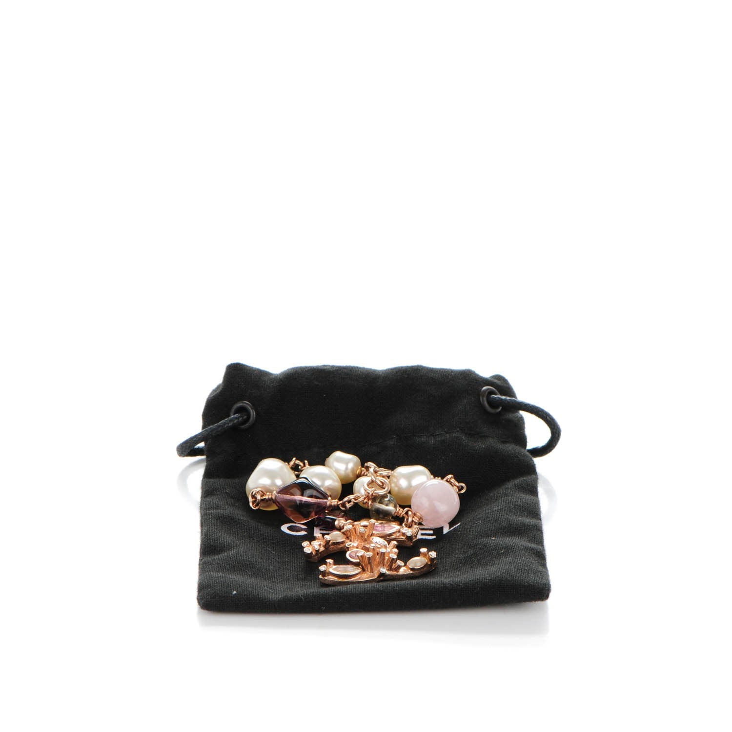 Chanel Pearl Beaded Crystal CC Bracelet Gold Pink 4 of 4