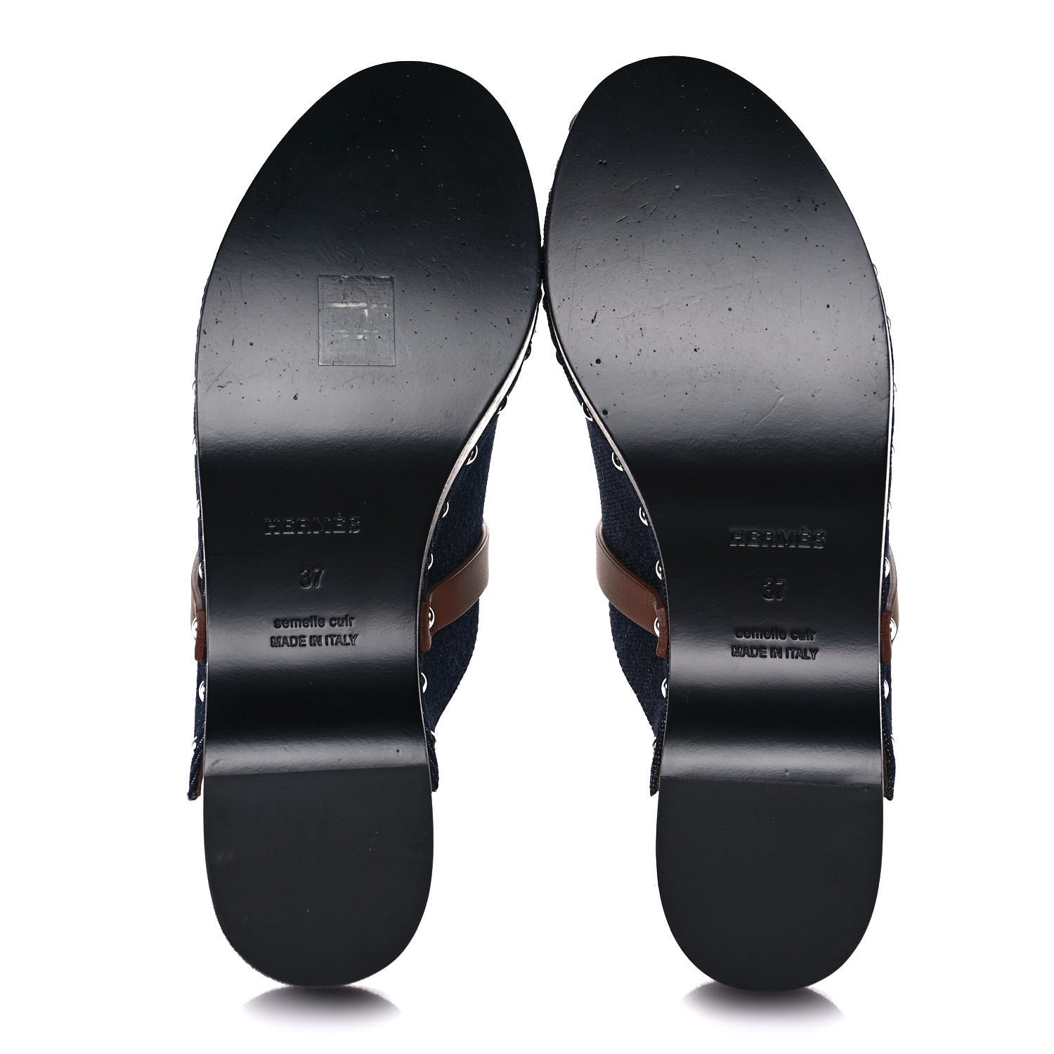 Hermes Denim Carlotta Mules 37 Bleu Brut Gold 5 of 8