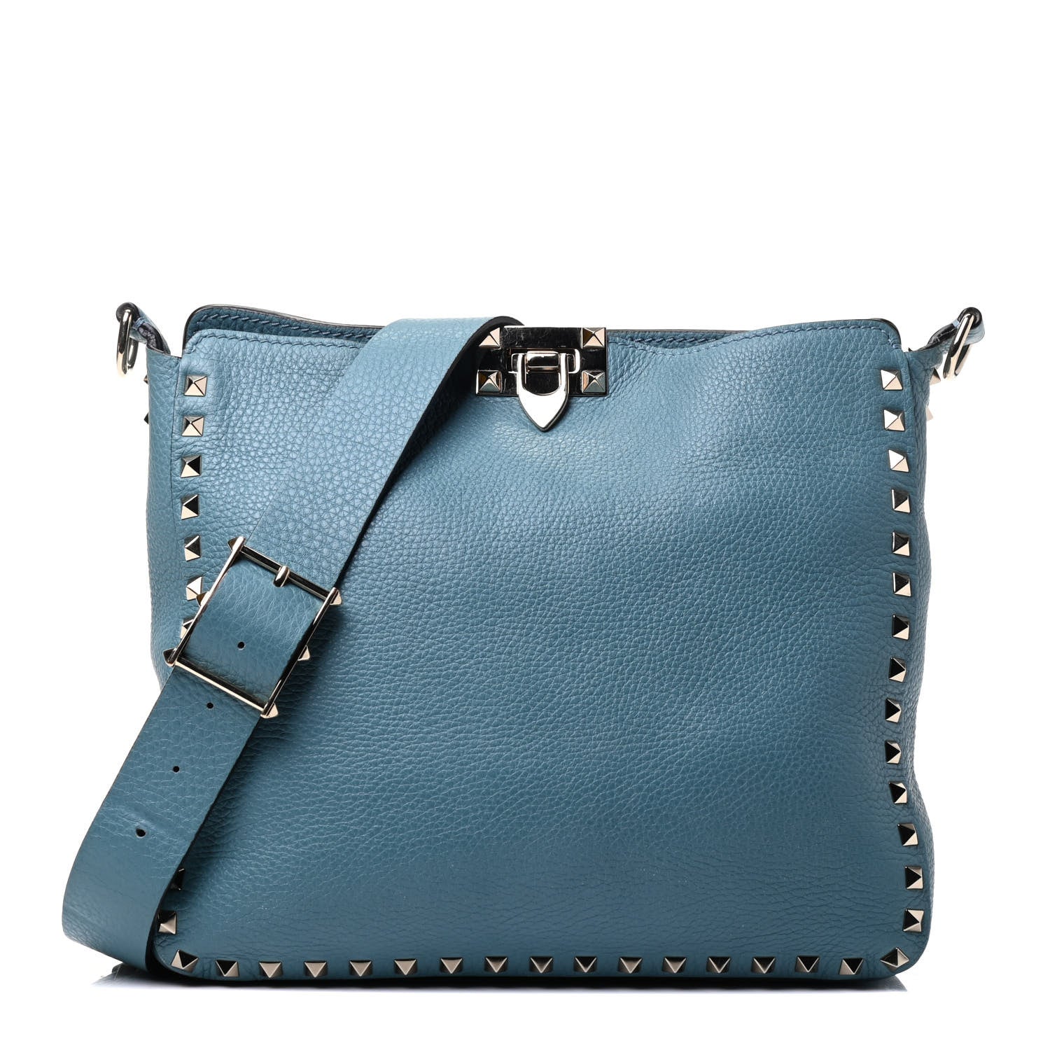 Valentino Garavani Pebbled Calfskin Small Rockstud Flip-Lock Messenger Bag Light Blue 1 of 8