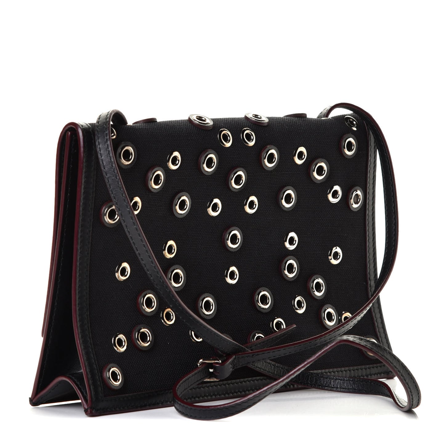 Canvas Calfskin Grommet Small Lunch Bag Clutch Black