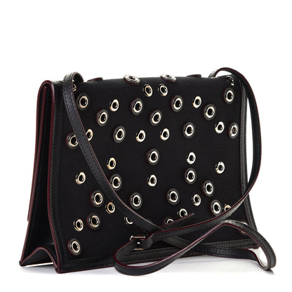 Proenza Schouler Canvas Calfskin Grommet Small Lunch Bag Clutch Black 2 of 5