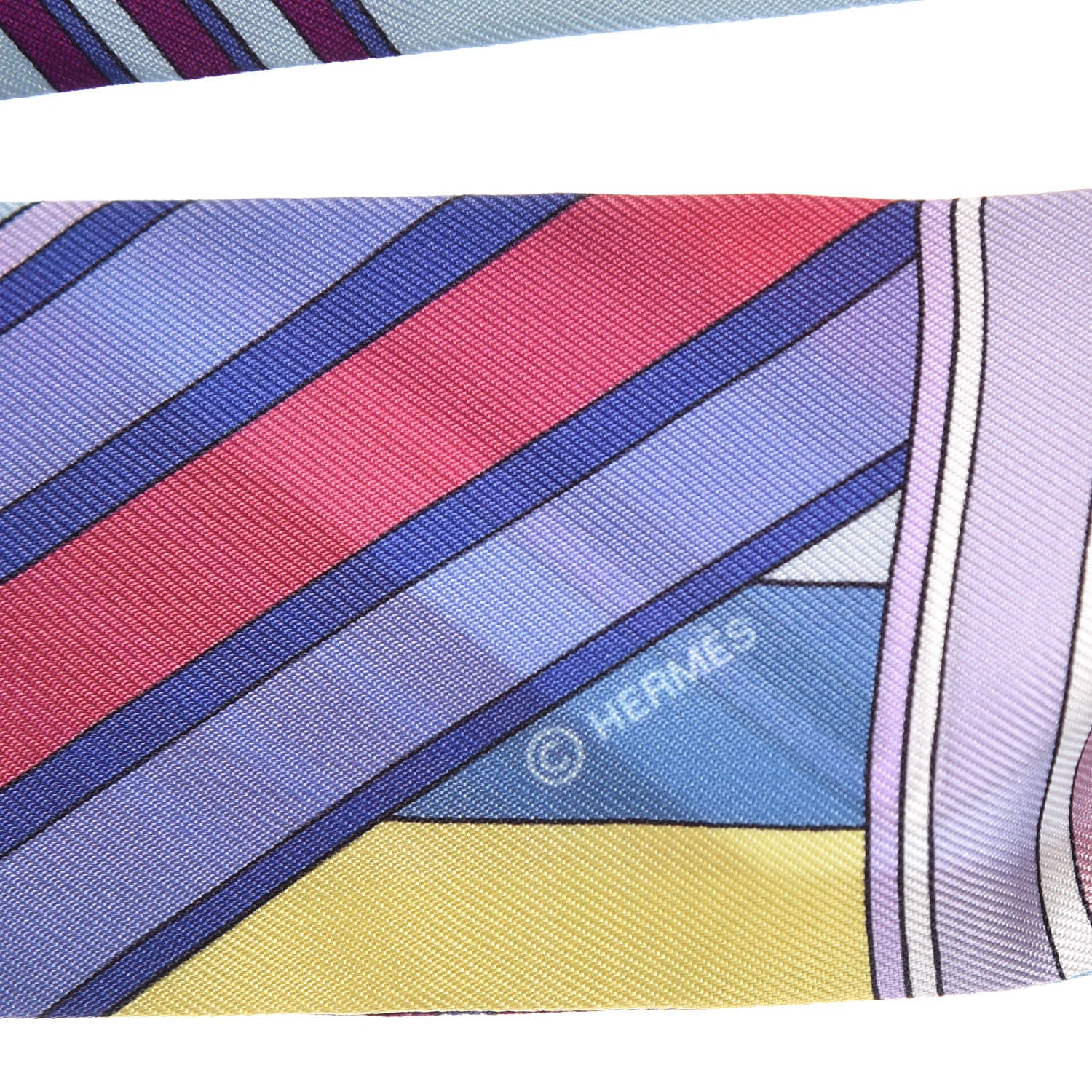 Hermes Silk Sangles En Zigzag Twilly Bleu Mauve Jaune 3 of 5
