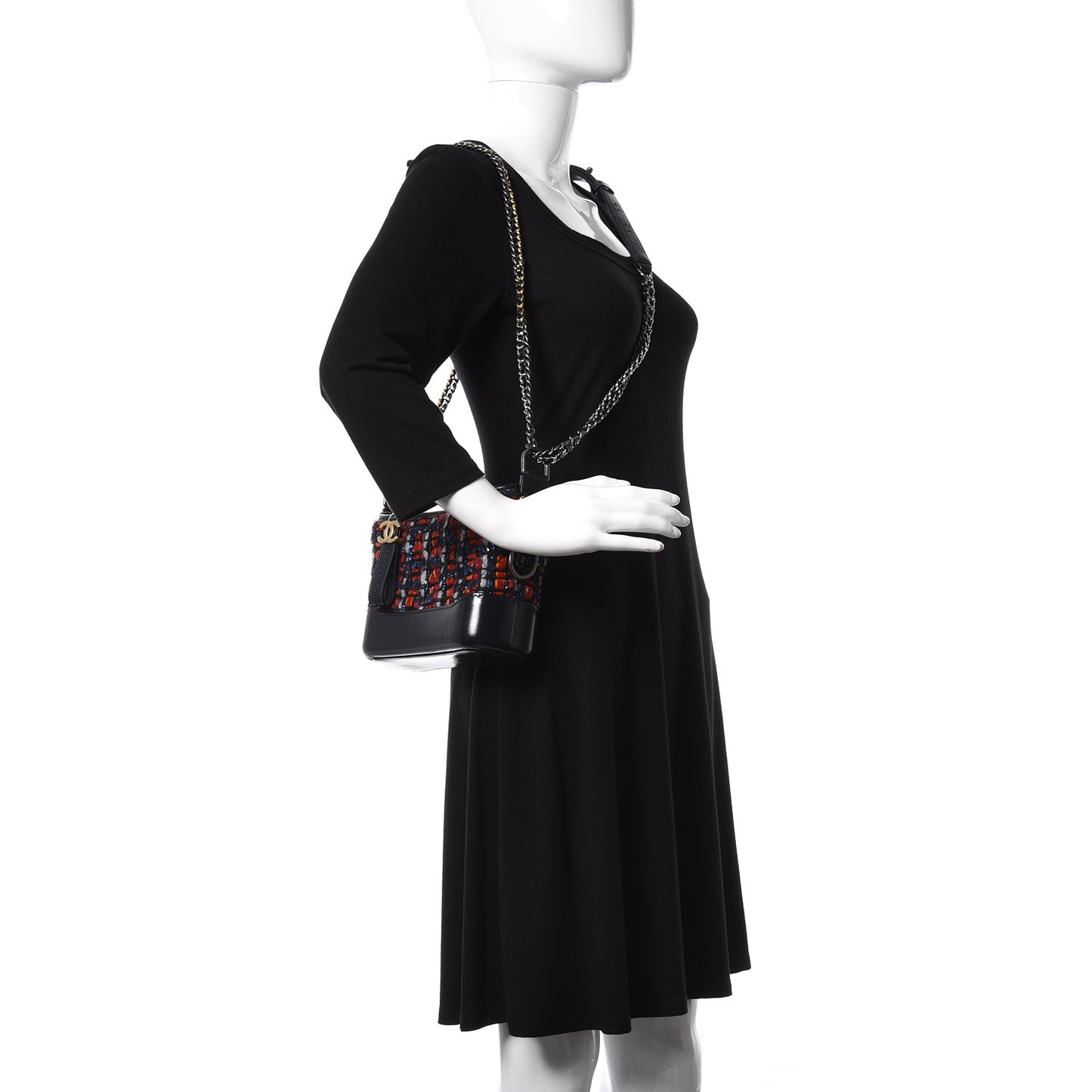 Tweed Calfskin Small Gabrielle Hobo Navy