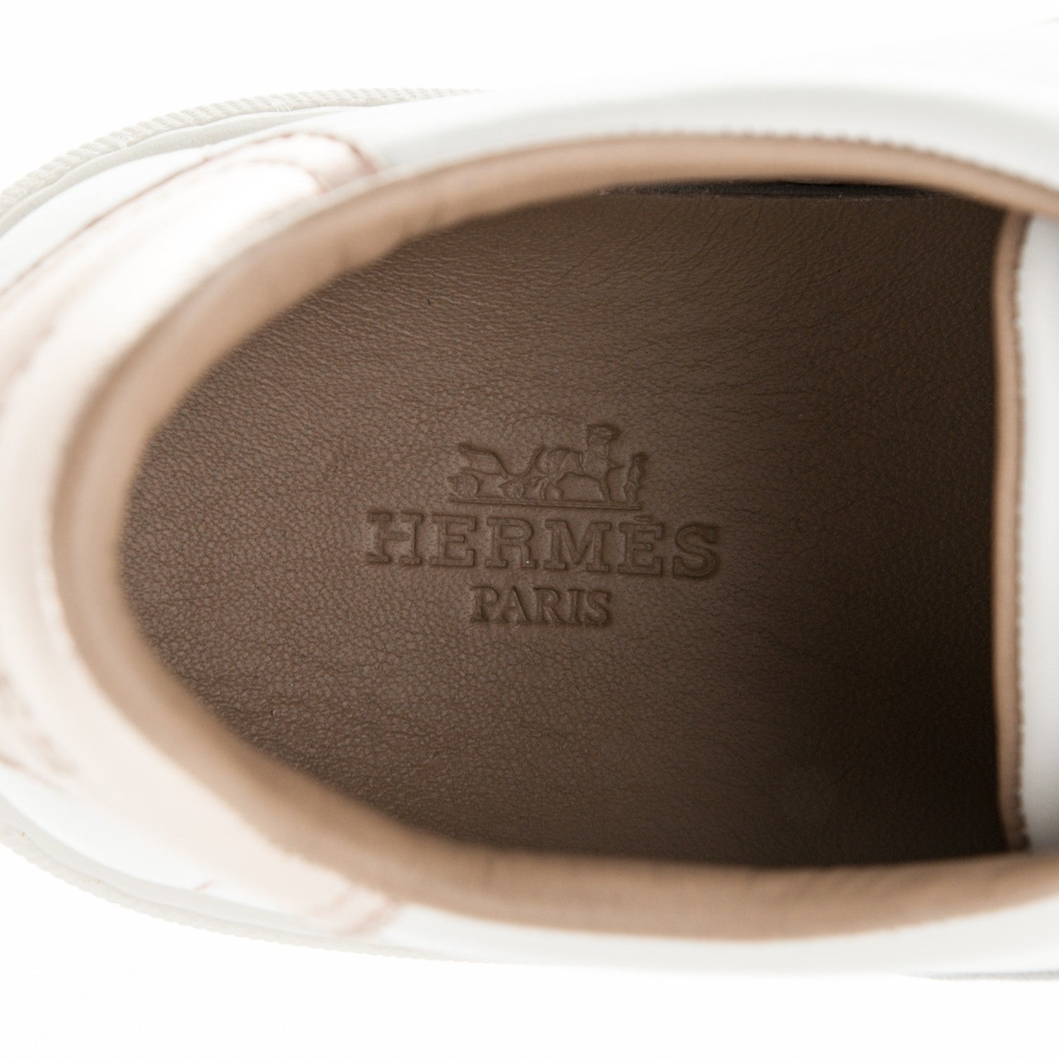 Hermes Swift Nappa Quicker Sneakers 37.5 Blanc Or Rose 7 of 8