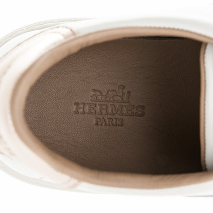 Hermes Swift Nappa Quicker Sneakers 37.5 Blanc Or Rose 7 of 8