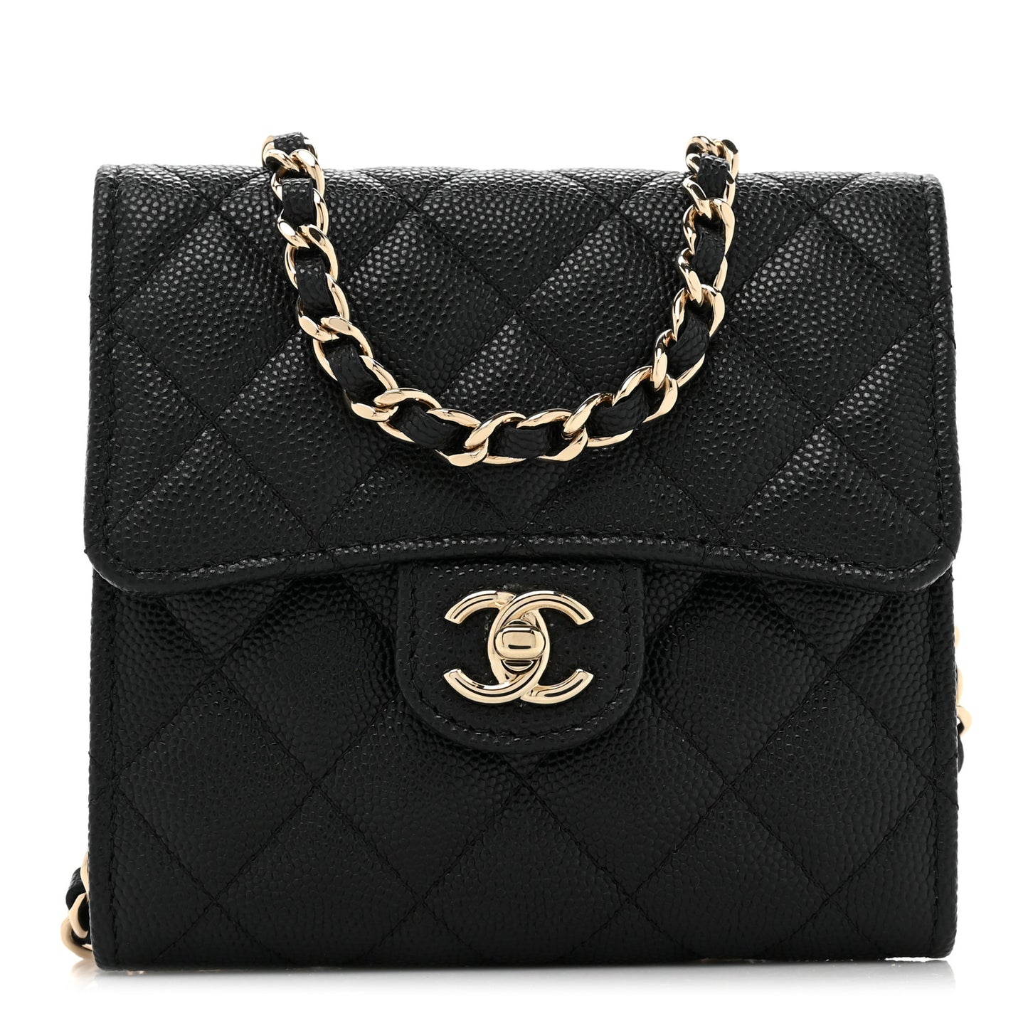 Caviar Quilted Clutch With Chain Bag Black