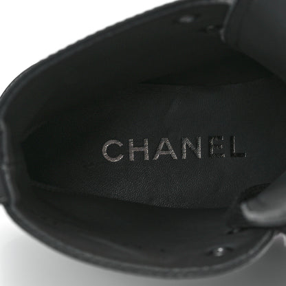 Chanel Calfskin CC Lace Up Combat Boots 36.5 Gray 8 of 12
