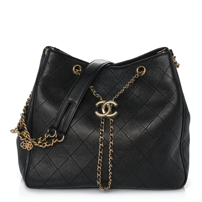 Chanel Calfskin Stitched Egyptian Amulet Drawstring Bag Black 1 of 11