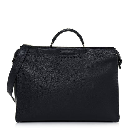 Fendi Cuoio Romano Selleria Bi-Color Large Mens Peekaboo Iconic Essential Satchel Lavagna Black 1 of 13
