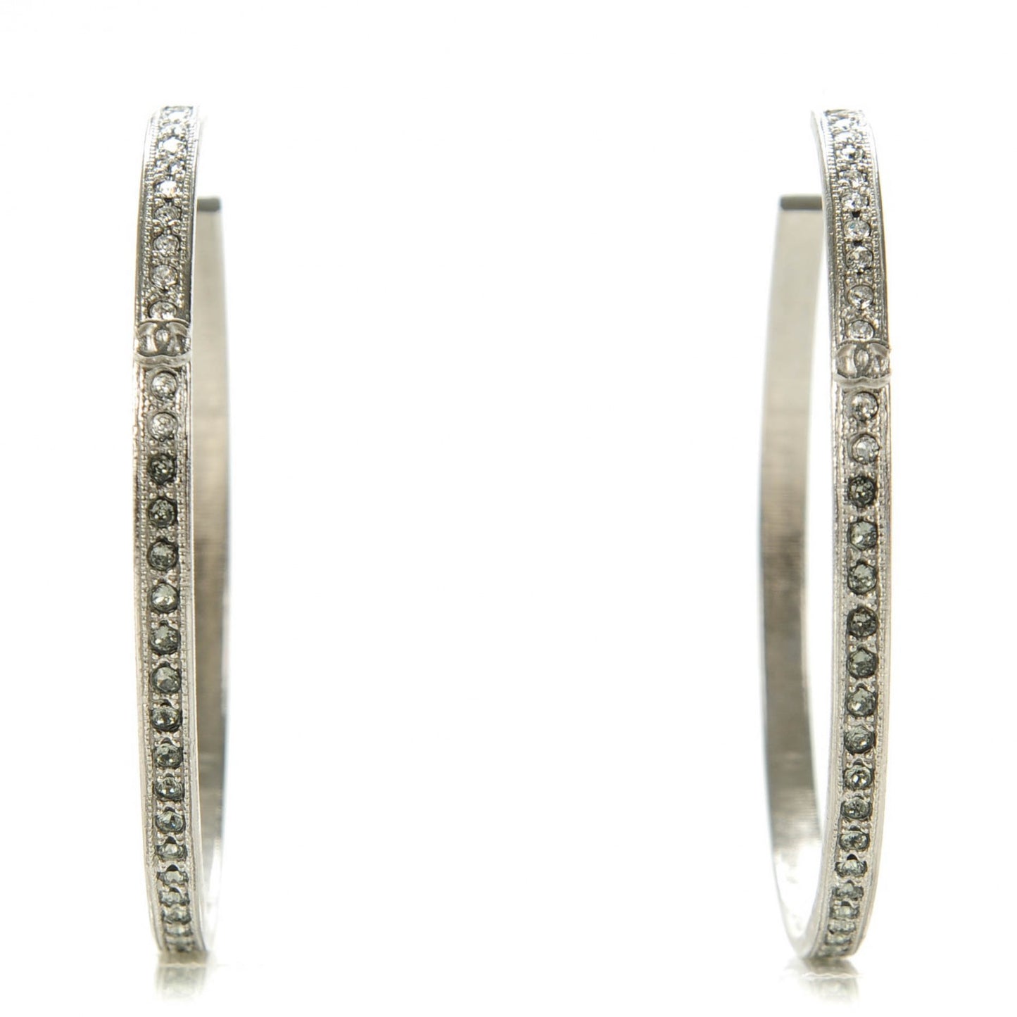 Crystal CC Large Hoop Earrings Grey Silver