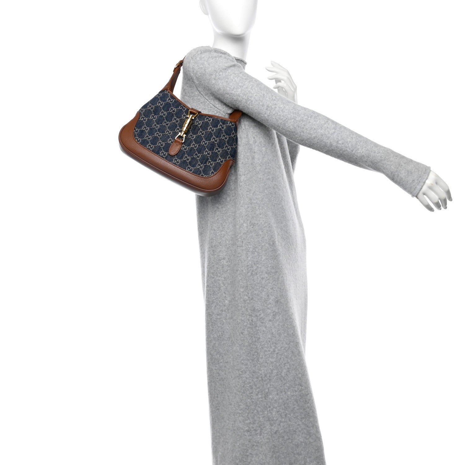 Gucci New Denim GG Monogram Calfskin Small Jackie 1961 Hobo Blue Tea Cuir 2 of 10