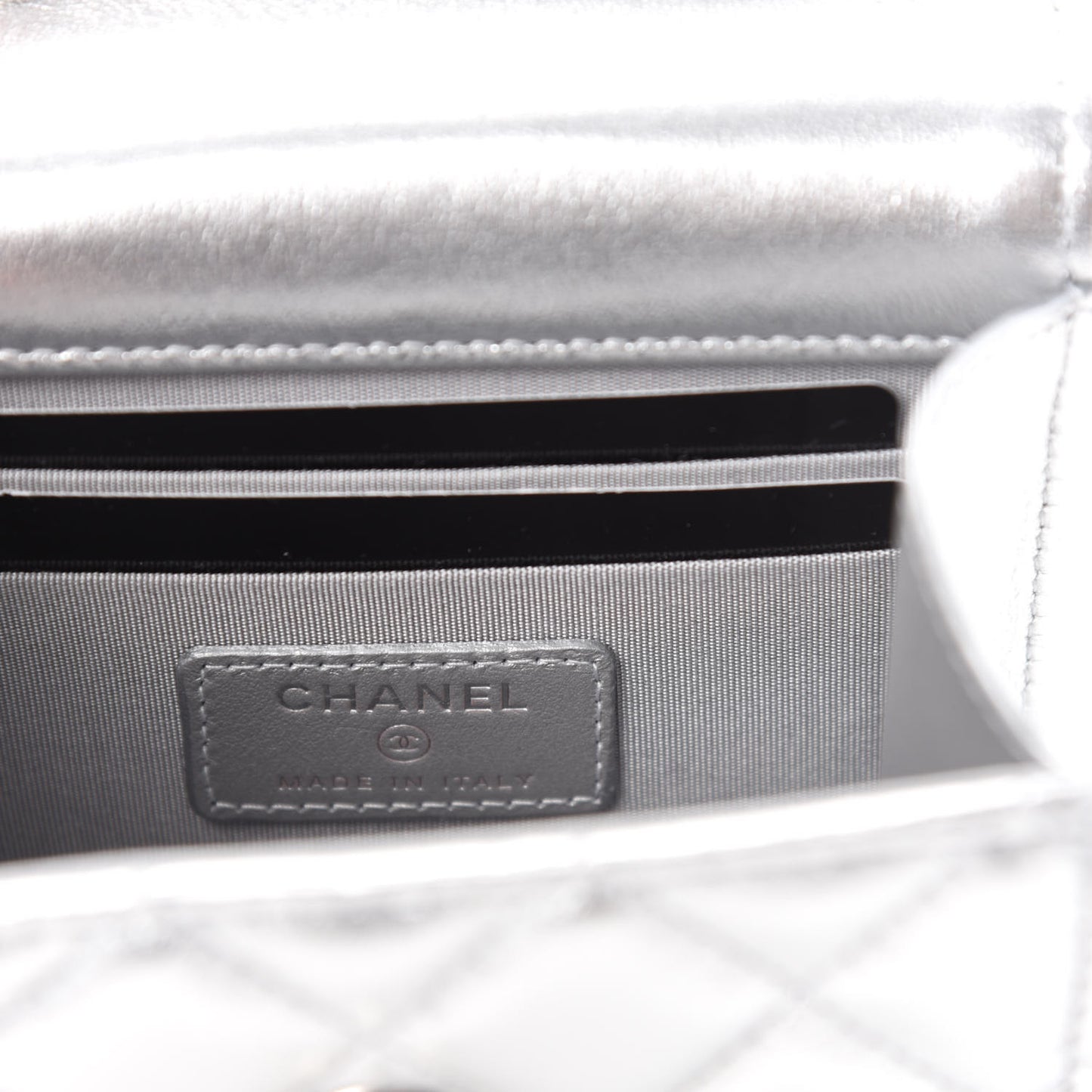 Metallic Lambskin Quilted Mini Trendy CC Clutch With Chain Silver