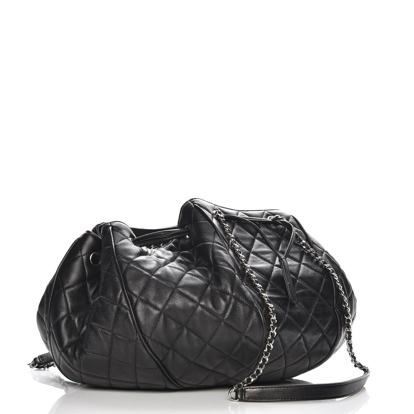 Calfskin Quilted Drawstring Sac Cordon Bag Black
