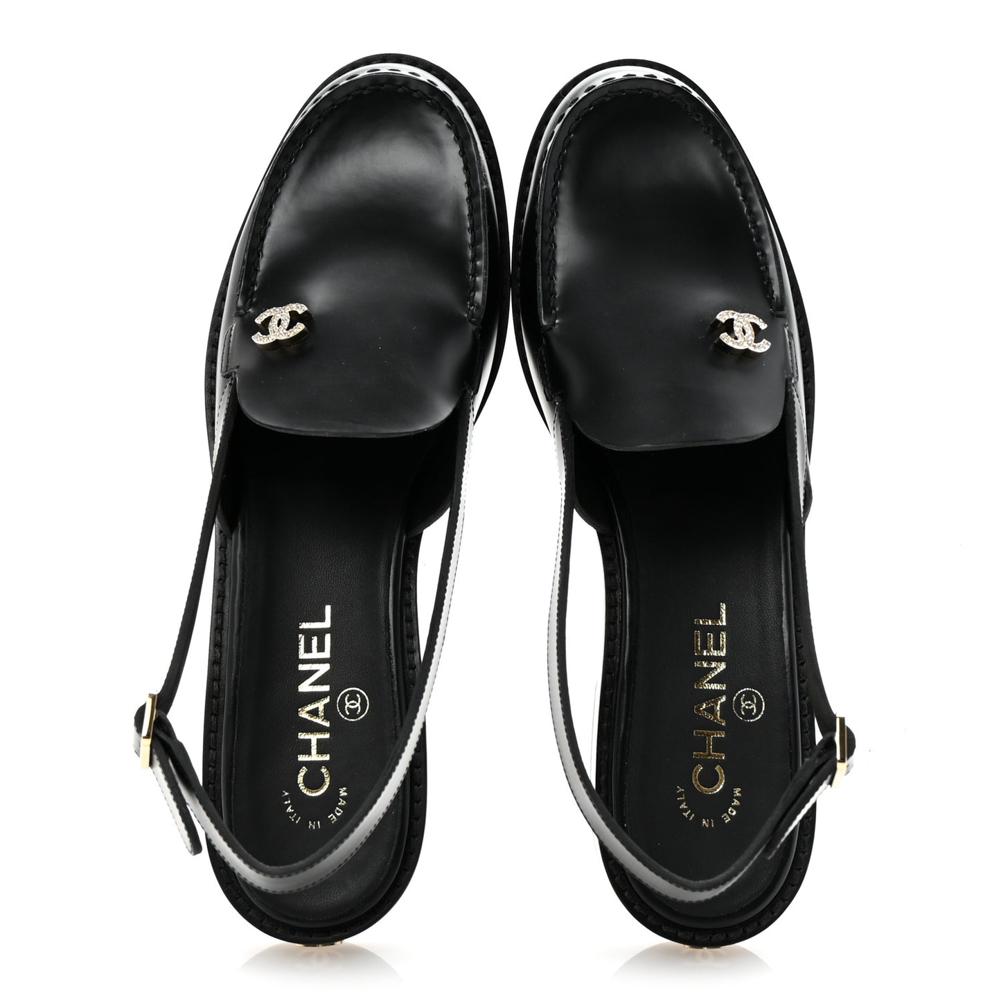 Calfskin Crystal CC Slingback Flats 39 Black