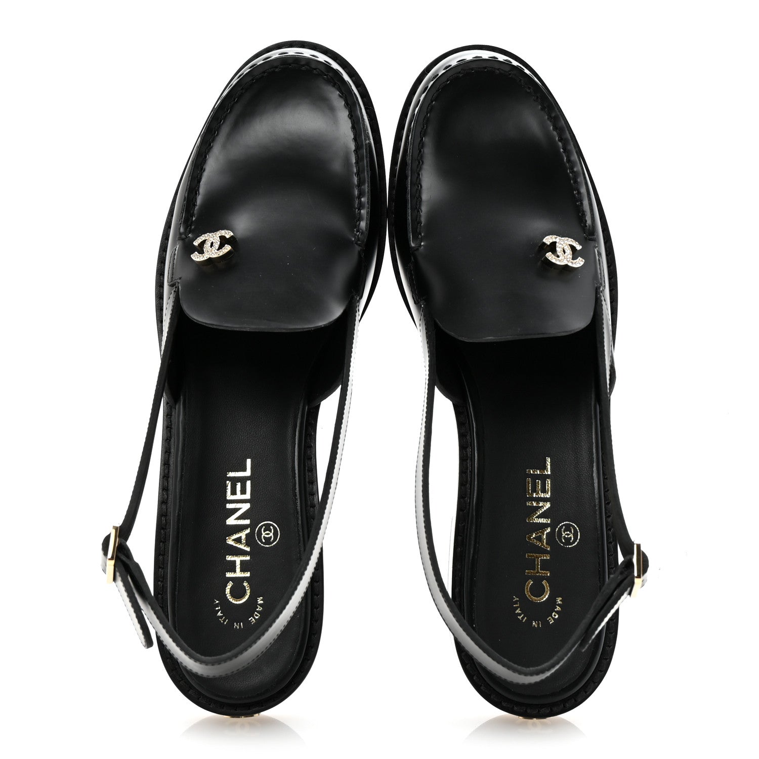 Chanel Calfskin Crystal CC Slingback Flats 39 Black 2 of 10