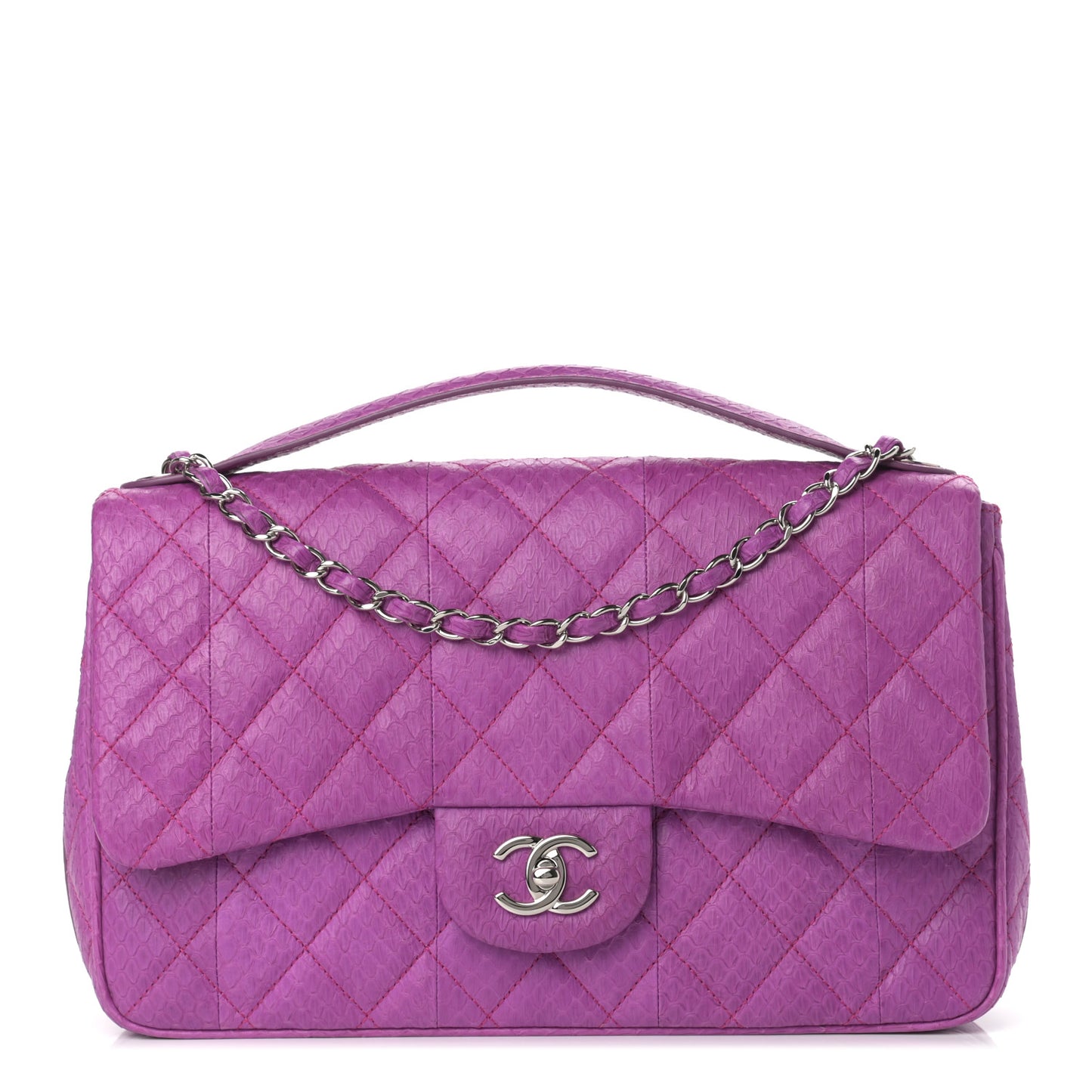 Elaphe Snakeskin Quilted Jumbo Easy Carry Flap Purple