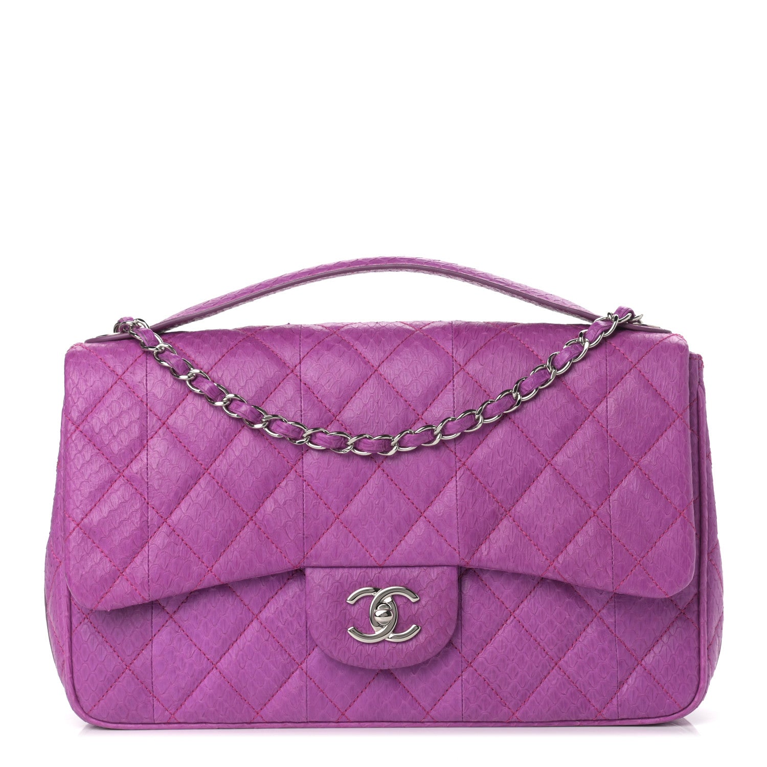 Chanel Elaphe Snakeskin Quilted Jumbo Easy Carry Flap Purple 1 of 9