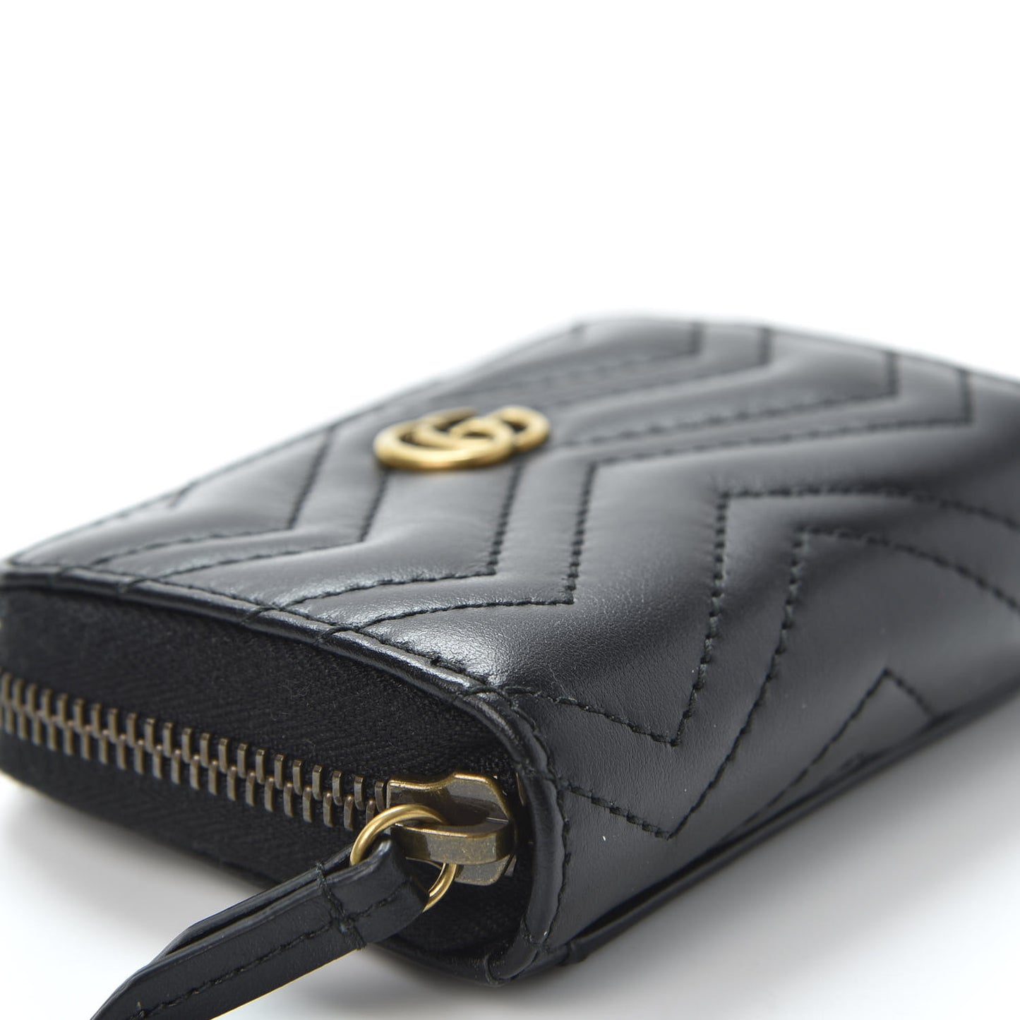 Calfskin Matelasse GG Marmont Zip Around Card Case Black