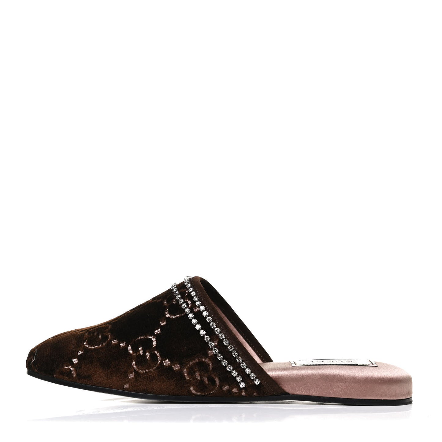 Velvet GG Monogram Crystal Womens Slippers 37 Brown Vintage Cocoa