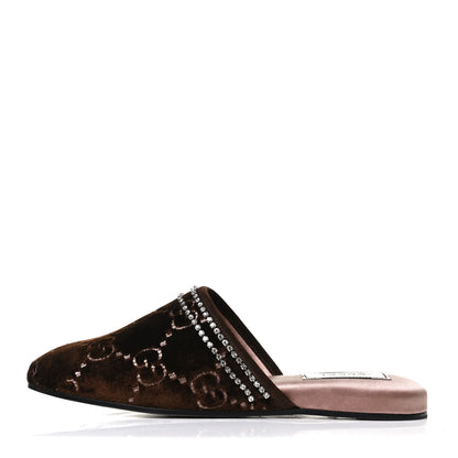 Gucci Velvet GG Monogram Crystal Womens Slippers 37 Brown Vintage Cocoa 1 of 11