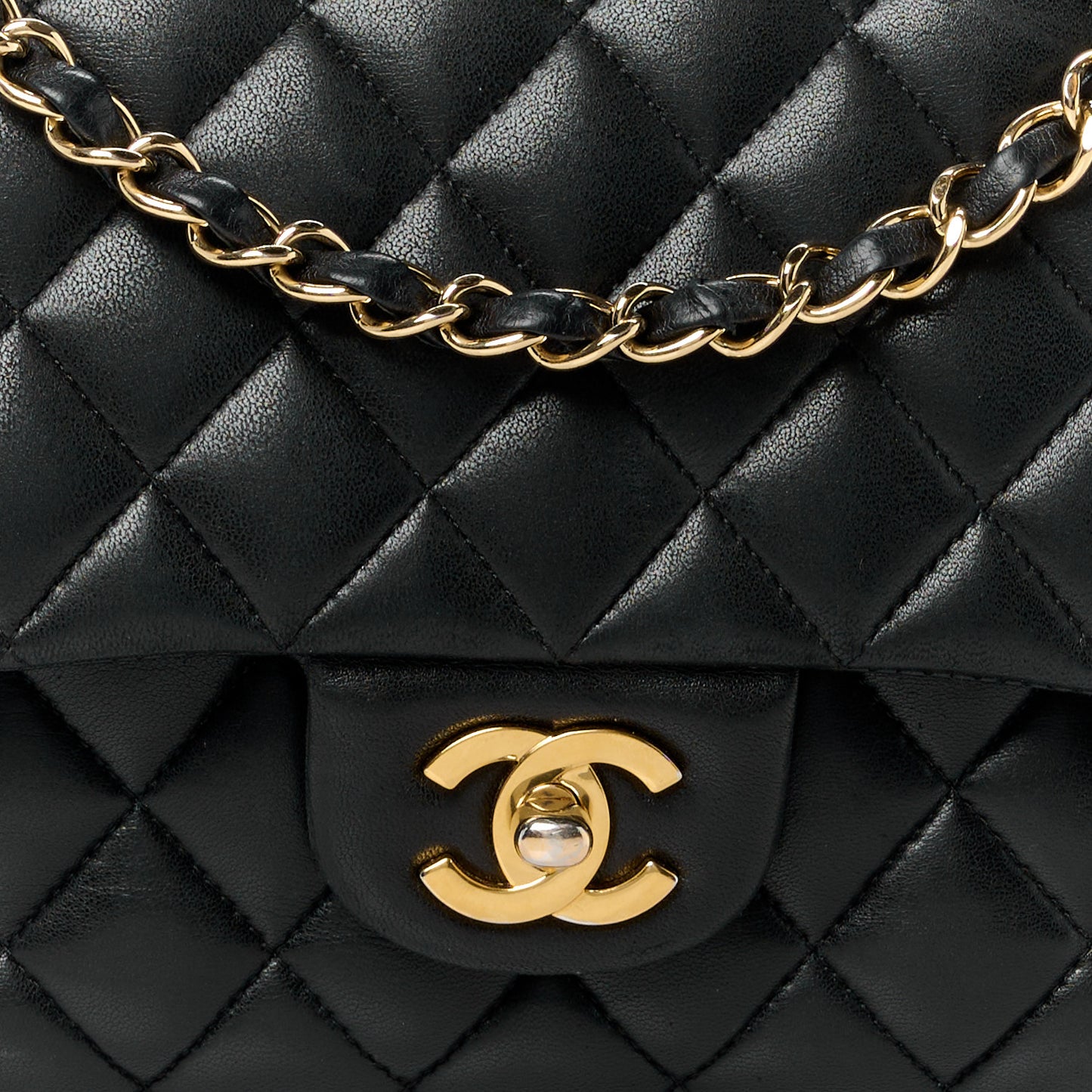Lambskin Quilted Medium Double Flap Black