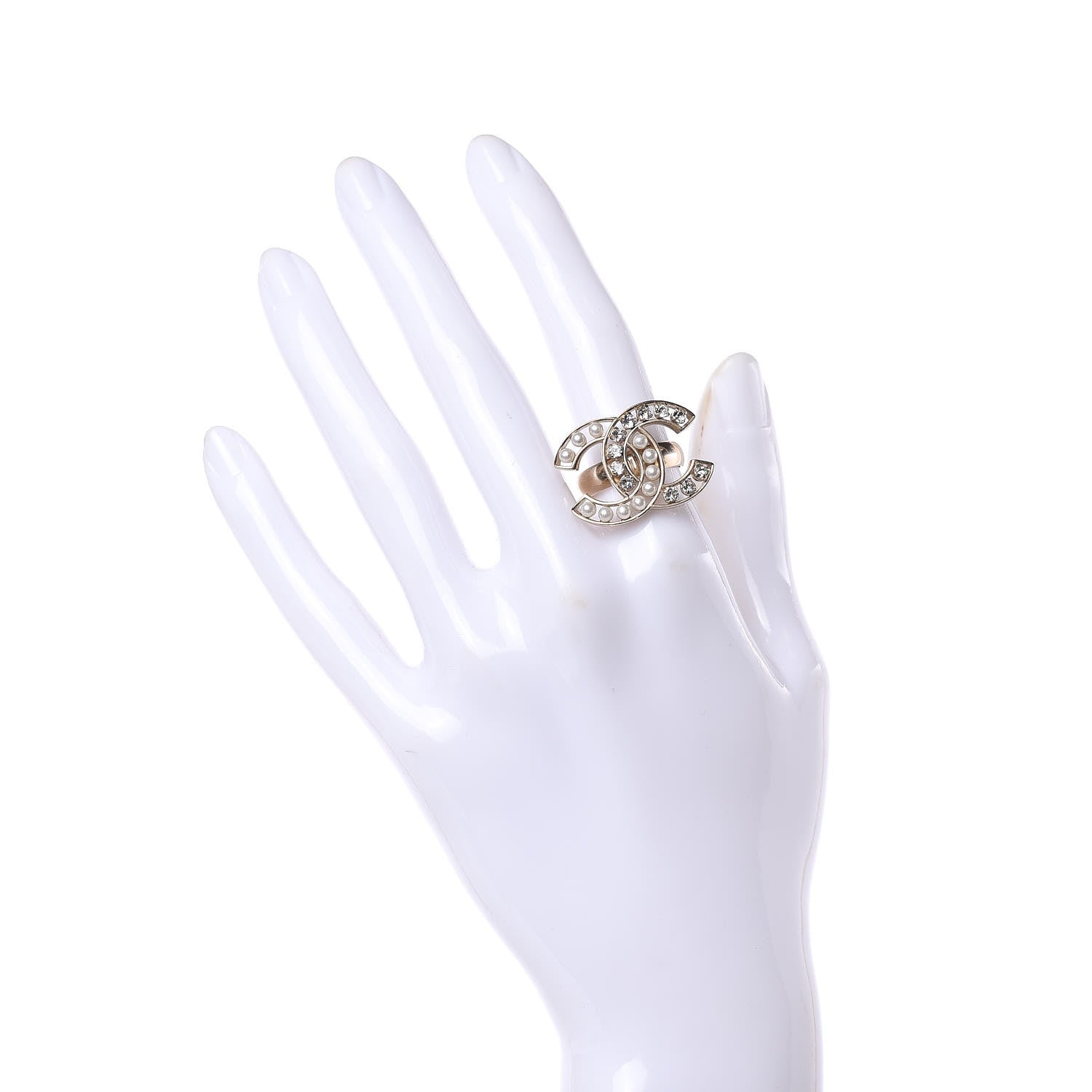 Chanel Crystal Pearl CC Ring 6.5 Gold 2 of 4