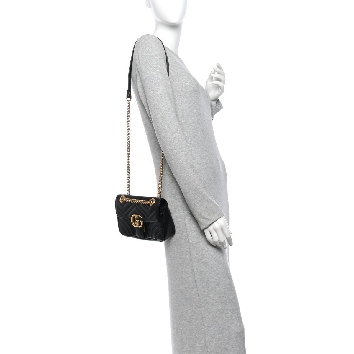 Gucci Calfskin Matelasse Mini GG Marmont Shoulder Bag Black 2 of 12