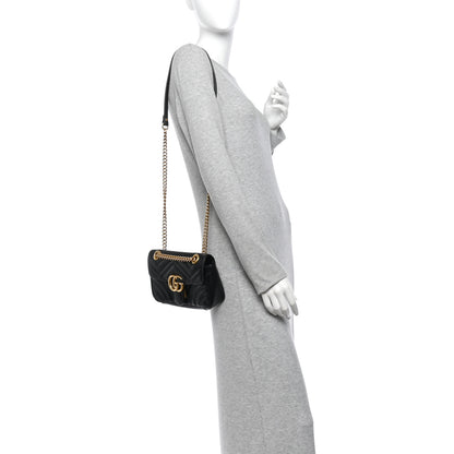Gucci Calfskin Matelasse Mini GG Marmont Shoulder Bag Black 2 of 12